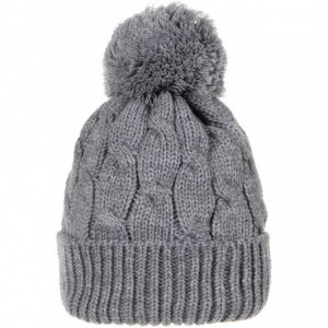Skullies & Beanies Knitted Twisted Cable Bobble Pom Beanie Hat Slouchy AC5474 (Grey) - CF12N7XOHTW $38.09