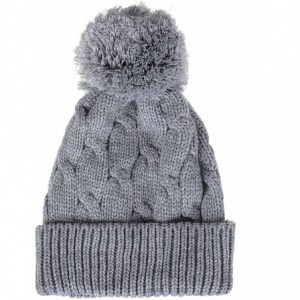 Skullies & Beanies Knitted Twisted Cable Bobble Pom Beanie Hat Slouchy AC5474 (Grey) - CF12N7XOHTW $39.97