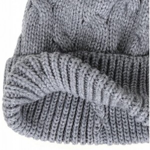 Skullies & Beanies Knitted Twisted Cable Bobble Pom Beanie Hat Slouchy AC5474 (Grey) - CF12N7XOHTW $20.22
