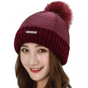 Skullies & Beanies Women Winter Hat Warm Beanie Hat Cap with Fleece Lining Girls Knitted Nylon Hat - Wine Red - CO188HARQDW $...