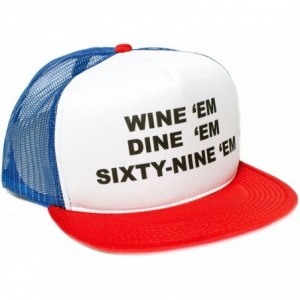 Baseball Caps Wine Em Dine Sixty Nine Em 69 Flat Bill Unisex-Adult One-Size Trucker Hat - Royal/White/Red - CQ11QOA6RQ7 $15.03