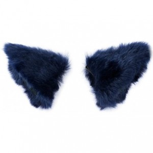 Headbands Cat Fox Long Fur Ears Hair Clip Cosplay Costume Kit Fancy Dress Halloween Party - Navy Blue - CJ18I277YDW $19.00