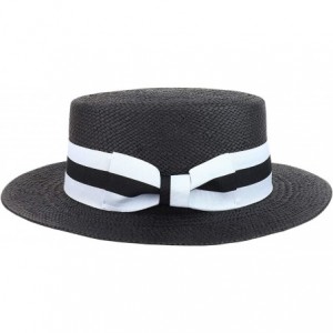 Sun Hats Striped Grosgrain Ribbon Band Straw Fashion Boater Hat - Black - CH18RG6MSZ5 $78.86