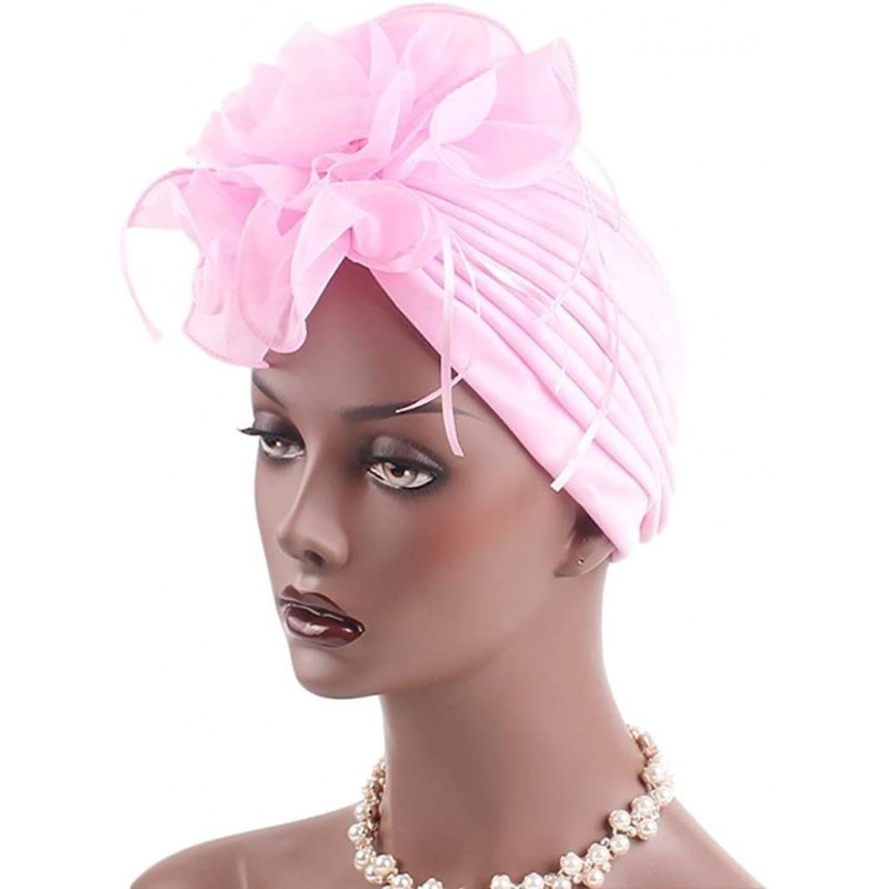 Skullies & Beanies Women's Strench Chemo Hat Beanie Flowers Wrap Cap Muslim Turban Headwear for Cancer - Pink - CE18E8TQL45 $...