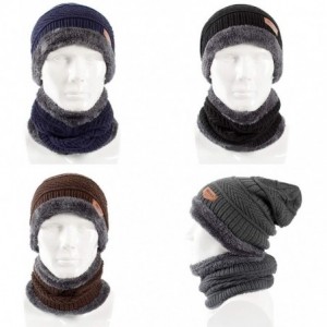 Skullies & Beanies Clearance Deals!!Fashion Scarf Hat Set Men Winter Warm Solid Color Woolen Yarn Outdoor Caps Navy Blue - Na...