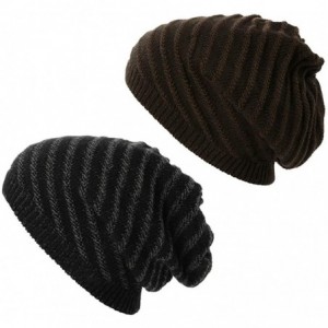 Skullies & Beanies Mens Wool/Acrylic Knitted Slouchy Beanie Winter Hats Warm Fashion Skull Cap - 1044black+coffe - C118ARZ4ZC...