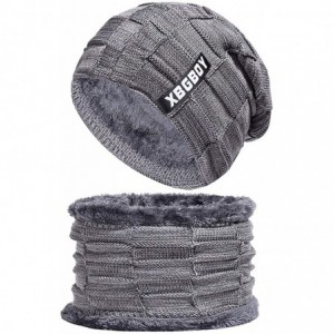Skullies & Beanies Mens Winter Knitting Wool Warm Hat Daily Slouchy Hats Beanie Skull Cap - Grey(hat+scarf) - CD18LDGHZO7 $26.88