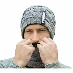 Skullies & Beanies Mens Winter Knitting Wool Warm Hat Daily Slouchy Hats Beanie Skull Cap - Grey(hat+scarf) - CD18LDGHZO7 $28.21