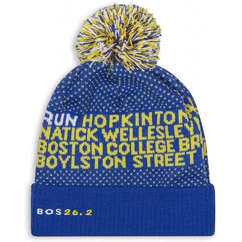 Skullies & Beanies Pom Pom Beanie Hat for Runners - Running Hats - Boston 26.2 (Blue/Yellow) - CC1875H673K $48.71