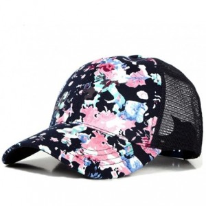 Baseball Caps Women's Mesh Lace Flower Print Sun Hat Floral Trucker Baseball Cap Hat - Zangqing - CB17YZLMC0I $8.73