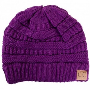 Skullies & Beanies Trendy Warm Chunky Soft Stretch Cable Knit Beanie Skull Cap - Dark Purple - C2126QDGDWZ $22.14