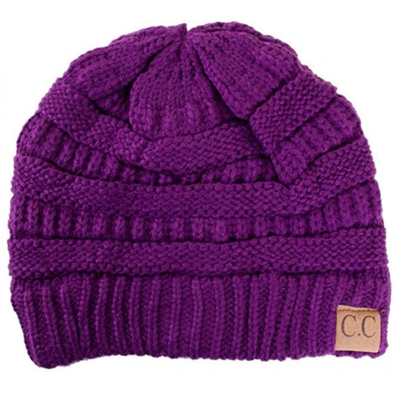 Skullies & Beanies Trendy Warm Chunky Soft Stretch Cable Knit Beanie Skull Cap - Dark Purple - C2126QDGDWZ $22.94
