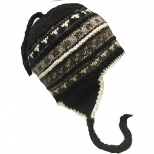Skullies & Beanies Nepal Hand Knit Sherpa Hat with Ear Flaps- Trapper Ski Heavy Wool Fleeced Lined Cap - CH11I5HK5H5 $47.76