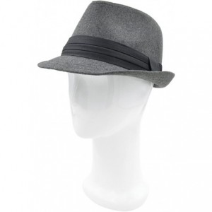 Fedoras Unisex Classic Solid Color Felt Fedora Hat with Black Band - Grey - CH12CFYPKZP $12.65