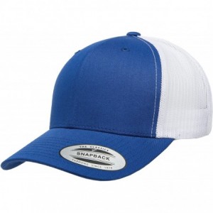 Baseball Caps Yupoong Retro Trucker Snapback Cap - Mesh Back- Adjustable Ballcap w/Hat Liner - Royal/White - CR18H2QMWO0 $32.44