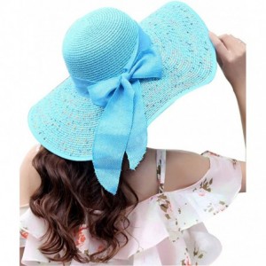 Sun Hats Sun Hat for Women Girls Large Wide Brim Straw Hats UV Protection Beach Packable Straw Caps - Bd-sky Blue - CN18SW9XR...