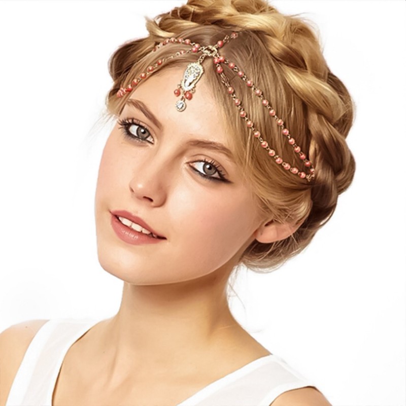Headbands Head Chain Beaded Rhinestone Pendant Hair Jewelry Wedding Bridal Headband Headpiece 1920s Accessories for Women - C...
