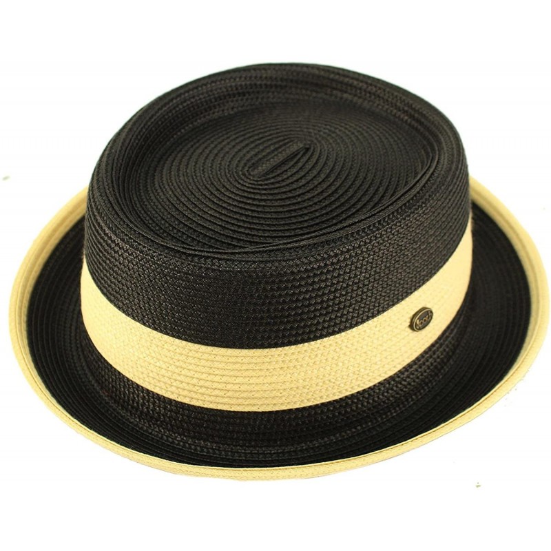 Fedoras Men's Everyday 2tone Light Summer Porkpie Boater Derby Fedora Sun Hat - Black - CO18DK2TS7E $58.86
