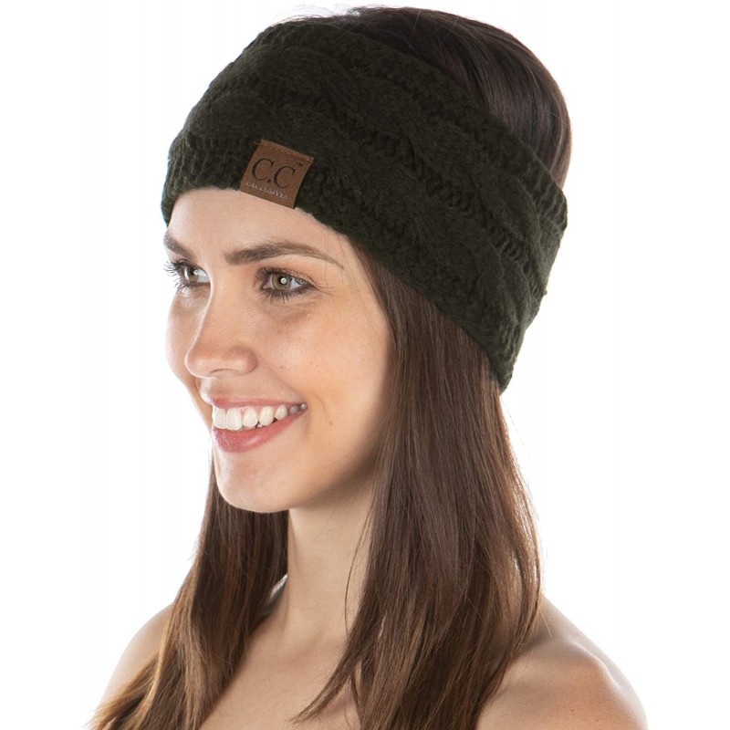 Cold Weather Headbands Exclusives Womens Head Wrap Lined Headband Stretch Knit Ear Warmer - Olive - C118Y8ILKXY $24.03