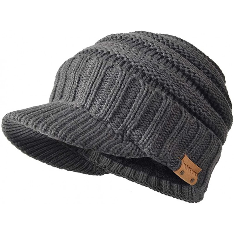 Skullies & Beanies Knit Visor Beanie Hat for Men Women Winter B320 - Grey - CV18I9N6TZA $25.96