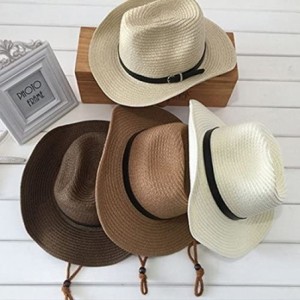 Sun Hats Cowboy Sun Hat Wide Brim Hat Summer Beach Straw Cap Foldable Caps (Coffee)- 11.81 11.81 7.09 inch - C2182IYA2AD $24.69