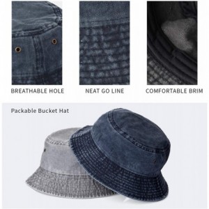 Bucket Hats 2 Pieces Washed Cotton Denim Bucket Hat Travel Packable Beach Sun Hat for Unisex - CQ193OMUR00 $33.38