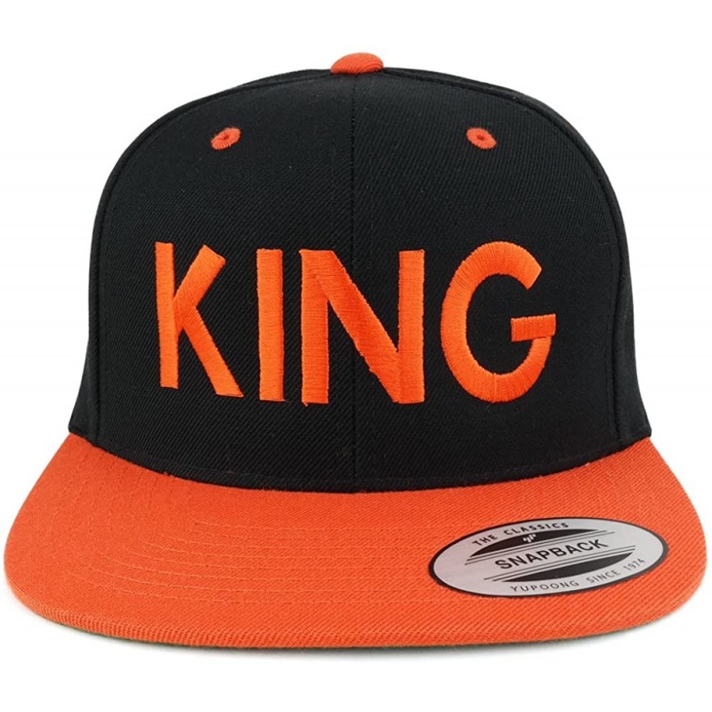 Baseball Caps King Two Tone Embroidered Flat Bill Snapback Cap - Black Orange - CW17YXLNUD4 $18.35
