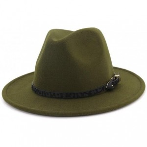 Fedoras Womens Wide Brim Felt Fedora Hat Ladies Panama Hat with Belt Buckle - Green - CG18IWTK46E $32.02