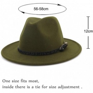 Fedoras Womens Wide Brim Felt Fedora Hat Ladies Panama Hat with Belt Buckle - Green - CG18IWTK46E $32.39