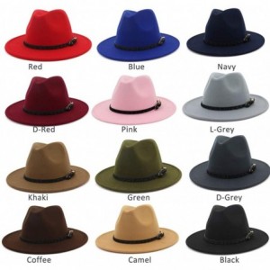 Fedoras Womens Wide Brim Felt Fedora Hat Ladies Panama Hat with Belt Buckle - Green - CG18IWTK46E $13.83