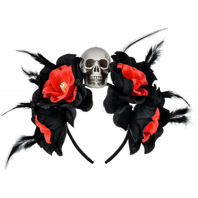 Headbands Day of The Dead Headband Costume Rose Flower Crown Mexican Headpiece BC40 - Big 4 Black Flower - CN189KMCIYT $26.06