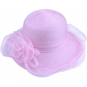 Sun Hats Women's Summer Sun Hat Foldable Floppy Organza Wide Brim Bucket Hat Straw Hat - Pink - CA18DAZMZLK $29.50